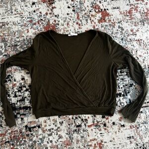 Sadie & Sage Olive Long Sleeve Wrap Crop Blouse